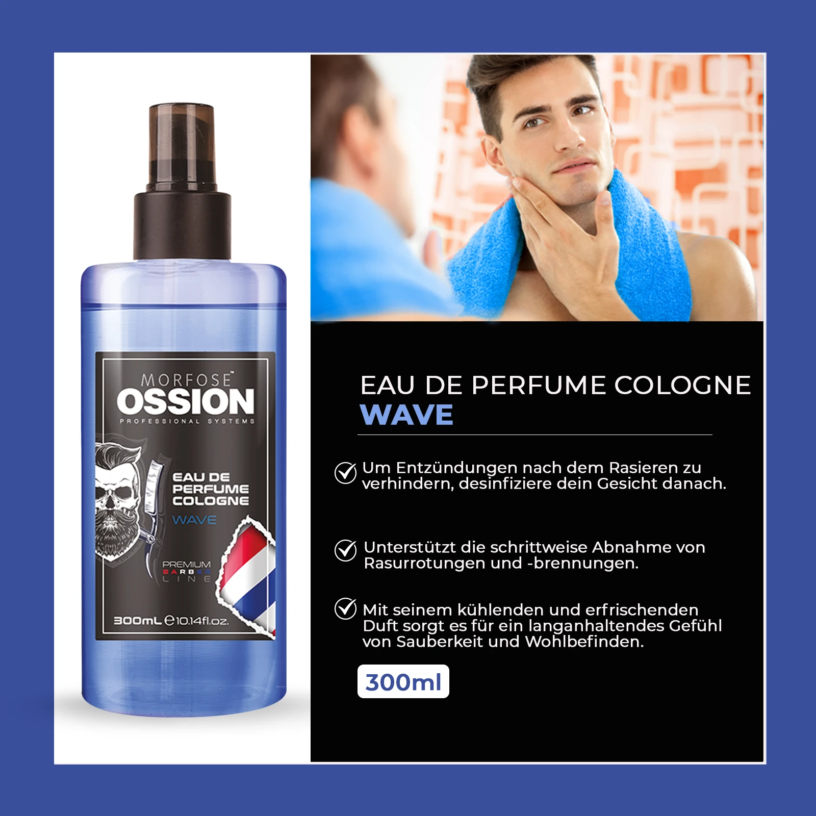 Morfose Ossion Premium Barber Line Eau De Cologne Spray Wave 300 ml