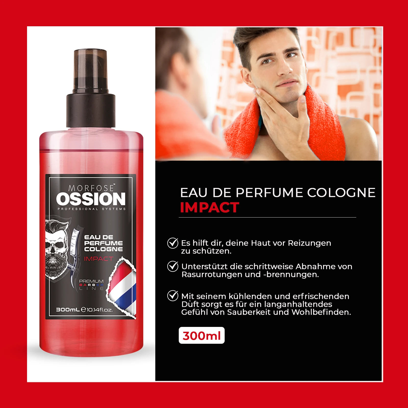 Morfose Ossion Premium Barber Line Eau De Cologne Spray Impact 300 ml