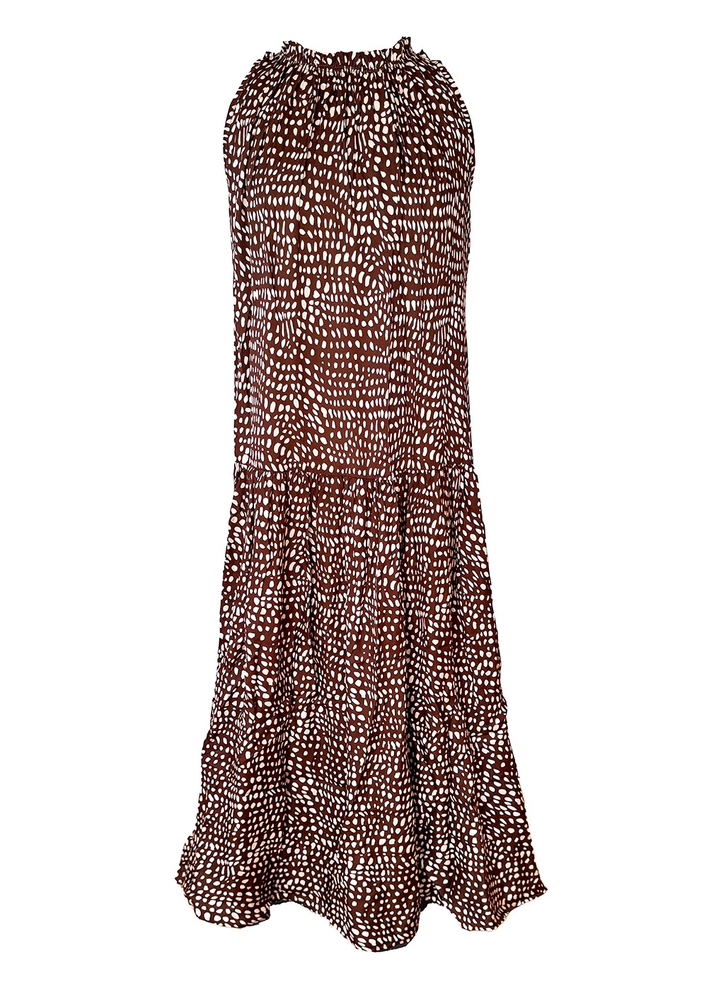 Träger Kleid Neckholder bodenlang Leo-Look braun Einheitsgröße 36-42 (ohne Gürtel)