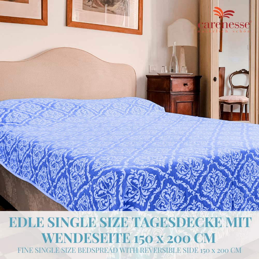 Tagesdecke BAROCK Blau 150 x 220 cm Single Size Wohndecke Überwurf Bett & Sofa 100% Baumwolle