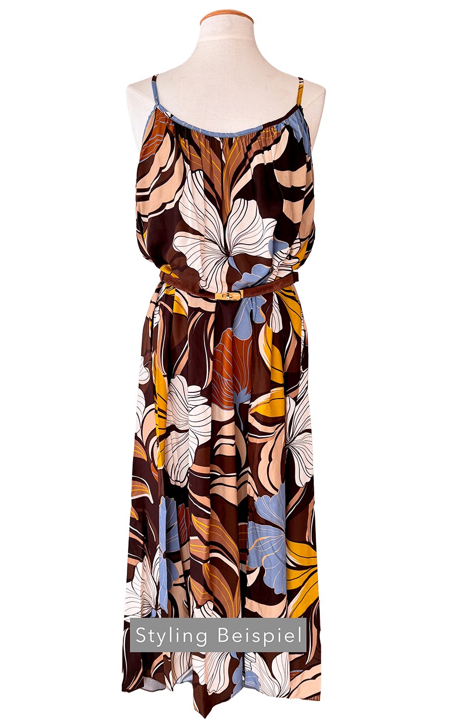 Träger Kleid mit Spaghettiträger florales Blumendesign mit 2 Eingrifftaschen, Einheitsgröße 38-42