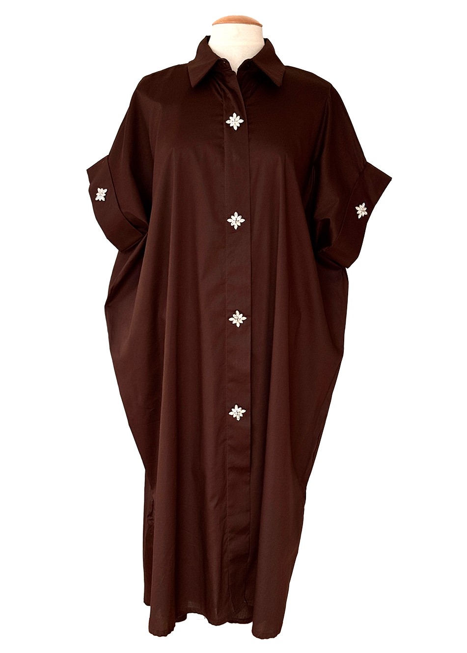 Hemd-Blusen-Kleid mit dekorativen Straß-Knöpfen, braun, Einheitsgröße 38-44