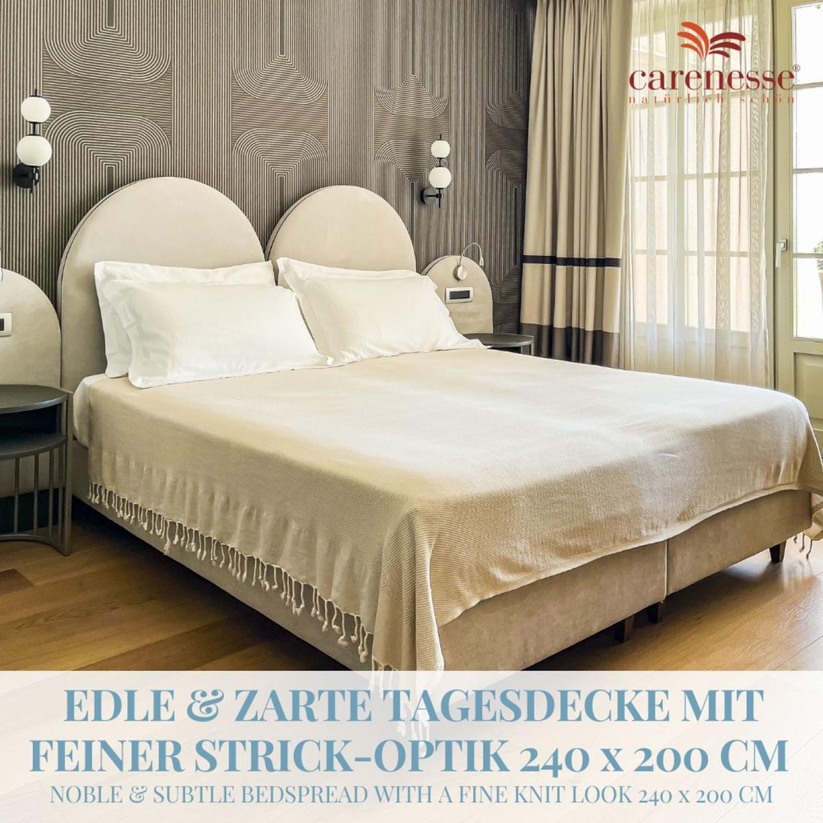 Tagesdecke FAVO beige Queen Size 200 x 240 cm Plaid Blanket Überwurf Bett & Sofa Pepita Muster