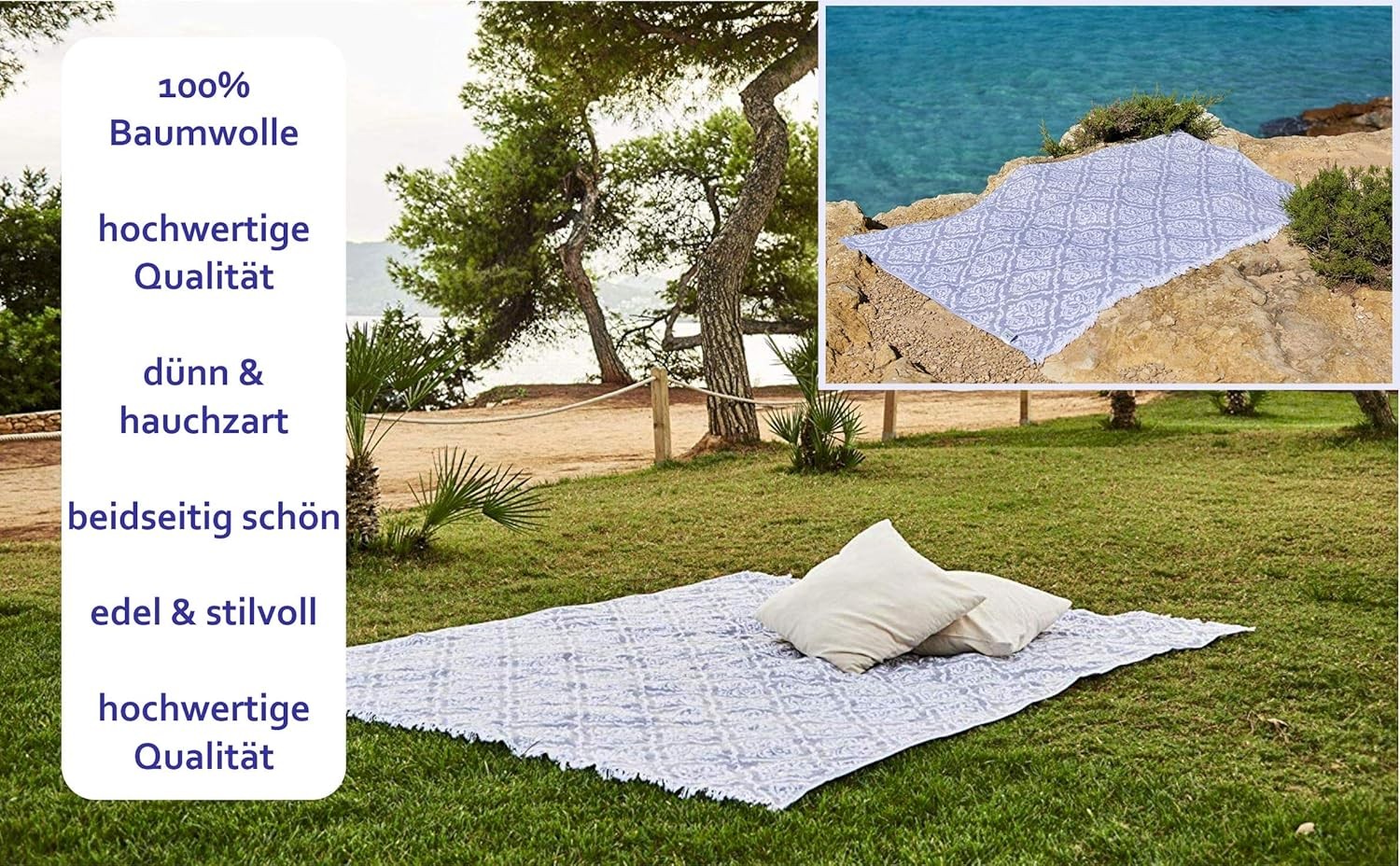 Tagesdecke Ornament grau 180 x 210 cm Wohndecke Überwurf Bett & Sofa 100% Baumwolle