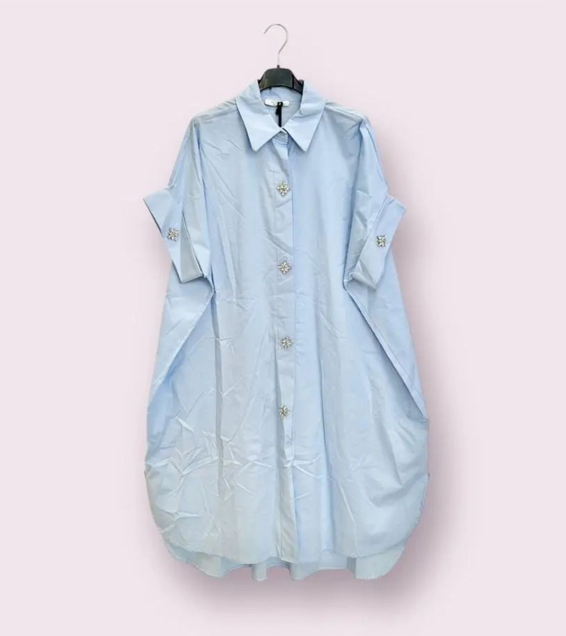 Hemd-Blusen-Kleid mit dekorativen Straß-Knöpfen, hellblau, Einheitsgröße 38-44