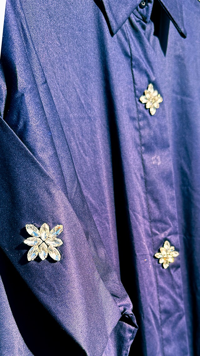 Hemd-Blusen-Kleid mit dekorativen Straß-Knöpfen, marineblau, Einheitsgröße 38-44