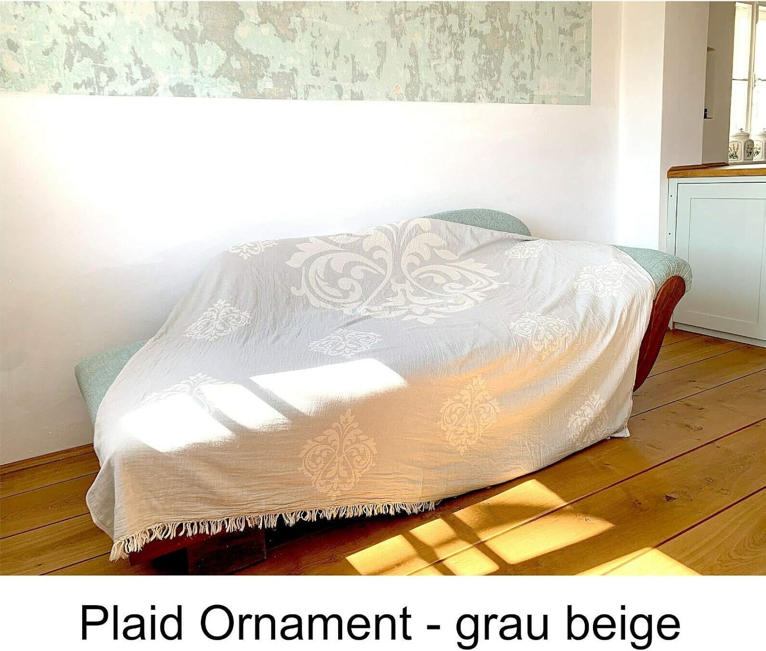 Tagesdecke Ornament grau 180 x 210 cm Wohndecke Überwurf Bett & Sofa 100% Baumwolle