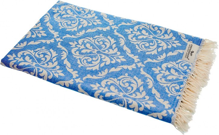 Tagesdecke BAROCK Blau 150 x 220 cm Single Size Wohndecke Überwurf Bett & Sofa 100% Baumwolle