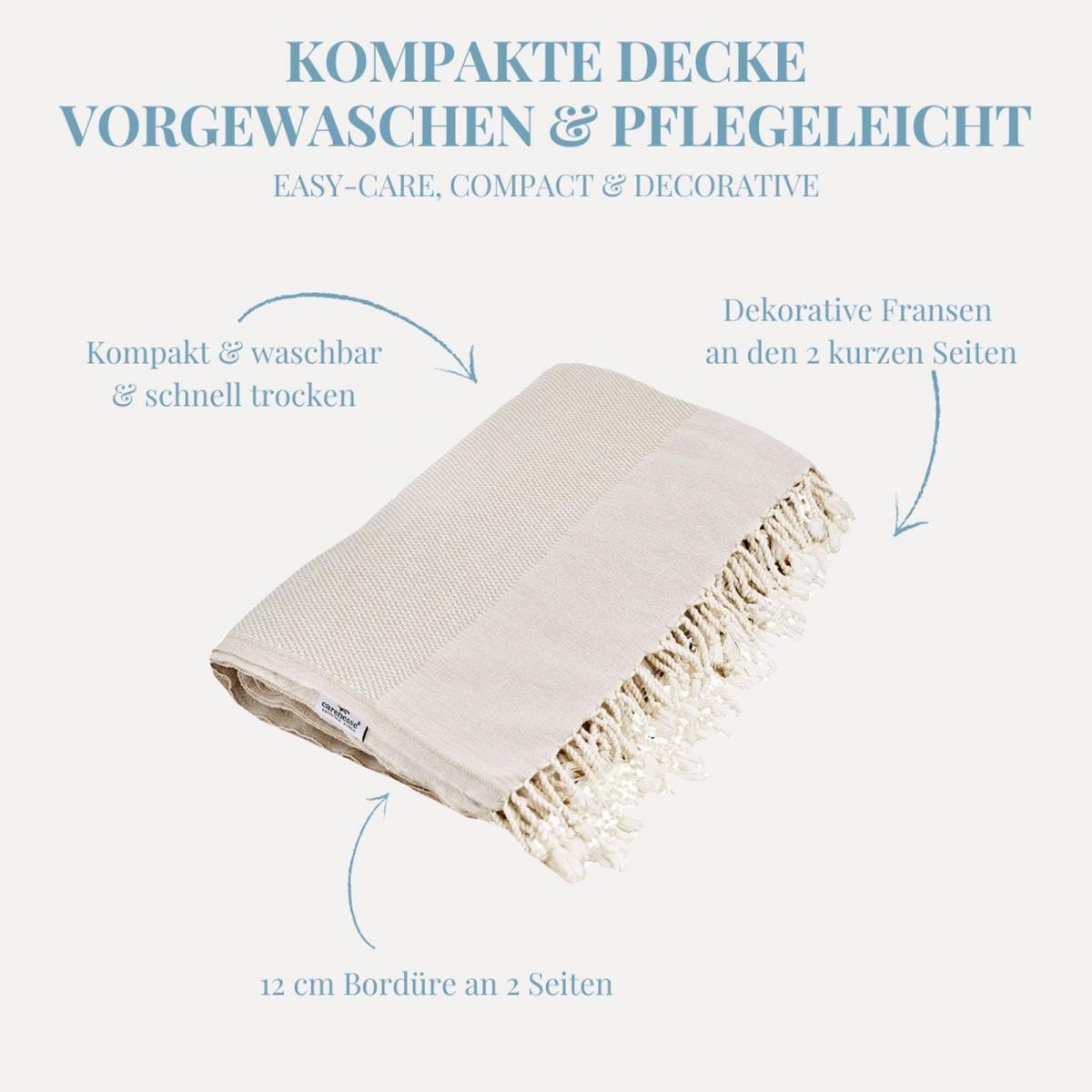 Tagesdecke FAVO beige Queen Size 200 x 240 cm Plaid Blanket Überwurf Bett & Sofa Pepita Muster