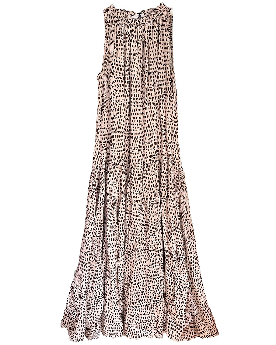 Träger Kleid Neckholder bodenlang Leo-Look beige Einheitsgröße 38-42 