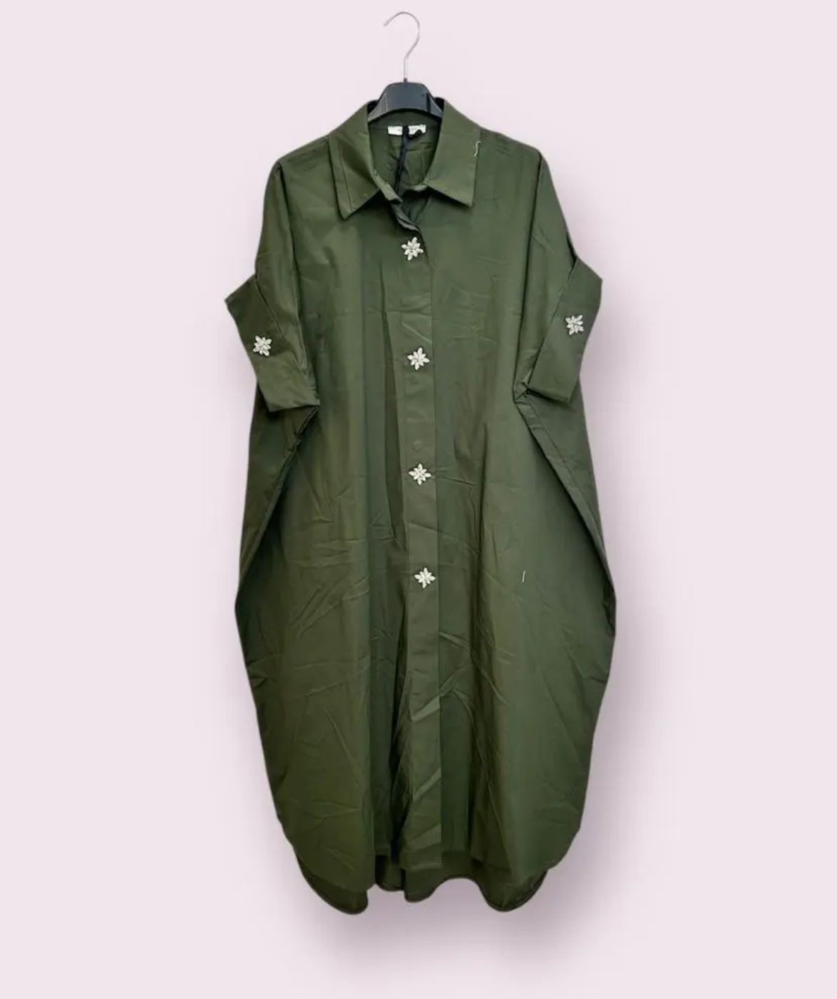 Hemd-Blusen-Kleid mit dekorativen Straß-Knöpfen, dunkelgrün, Einheitsgröße 38-44