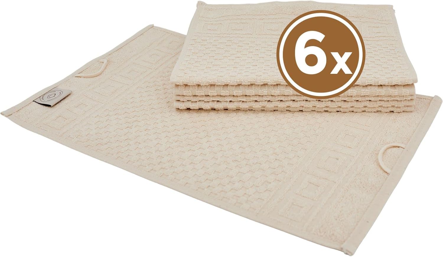 6x Gästehandtuch WAFFEL NATUR 30x50 cm ungebleichte & ungefärbte Baumwolle Öko-Tex 100