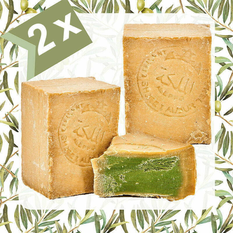Original Aleppo Seife 2 x 200 g, 75% Olivenöl und 25% Lorbeeröl, Olivenölseife Haarseife Naturseife in Handarbeit nach Traditionsrezept und langer Reifezeit 
