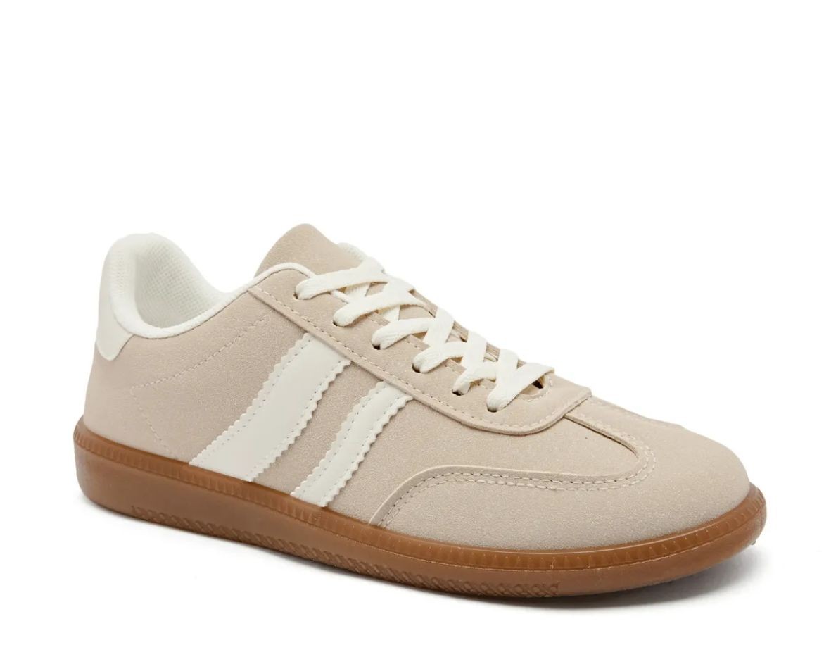 Sneaker Samba Klassischer Retro Sneaker mit Gummisohle Schnürschuh Turnschuh beige-weiß