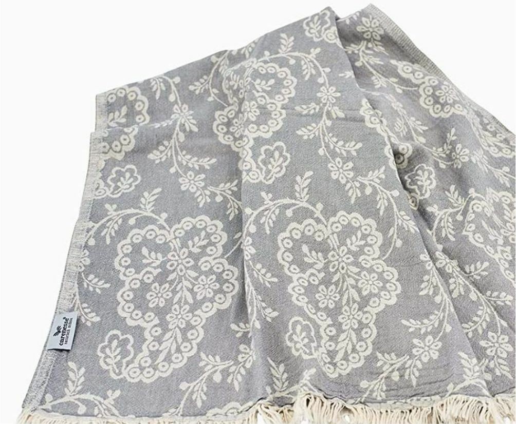 Tagesdecke PAISLEY grau 150 x 200 cm Single Size Wohndecke Überwurf Bett & Sofa 100% Baumwolle