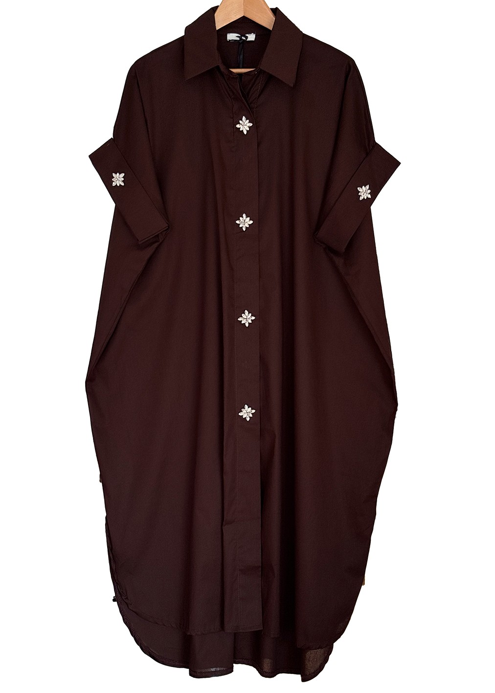 Hemd-Blusen-Kleid mit dekorativen Straß-Knöpfen, braun, Einheitsgröße 38-44