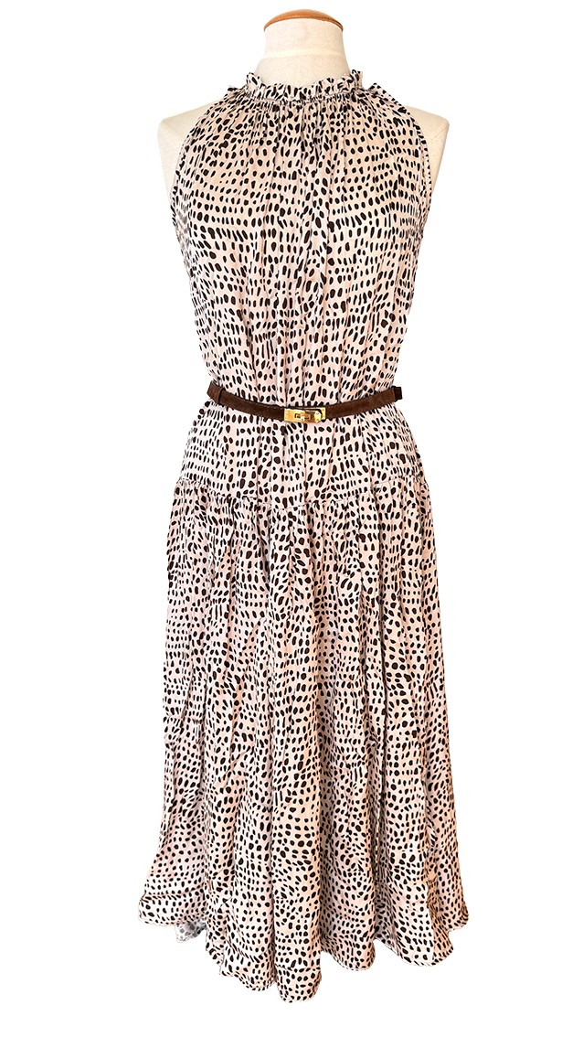 Träger Kleid Neckholder bodenlang Leo-Look beige Einheitsgröße 38-42 
