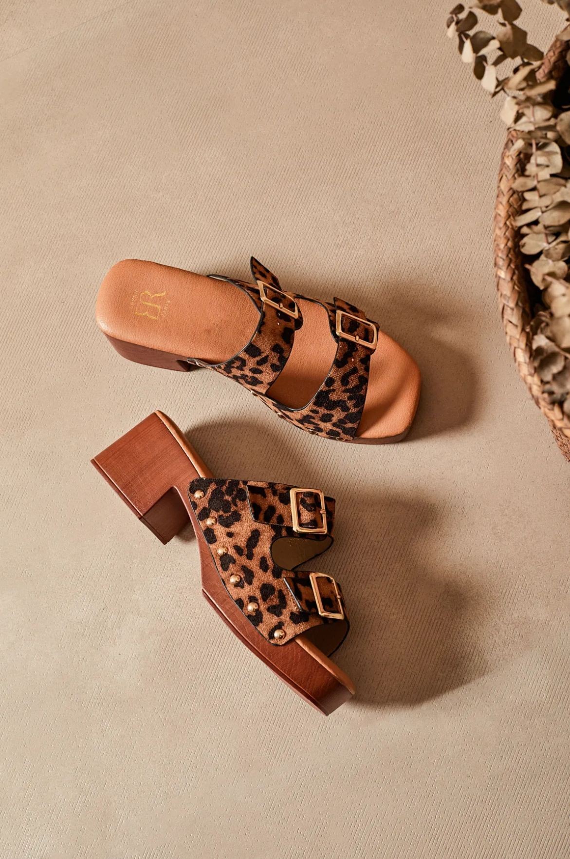 Clogs Mules Leopard mit hohem Absatz Sandale Cloggs Plateau Slides