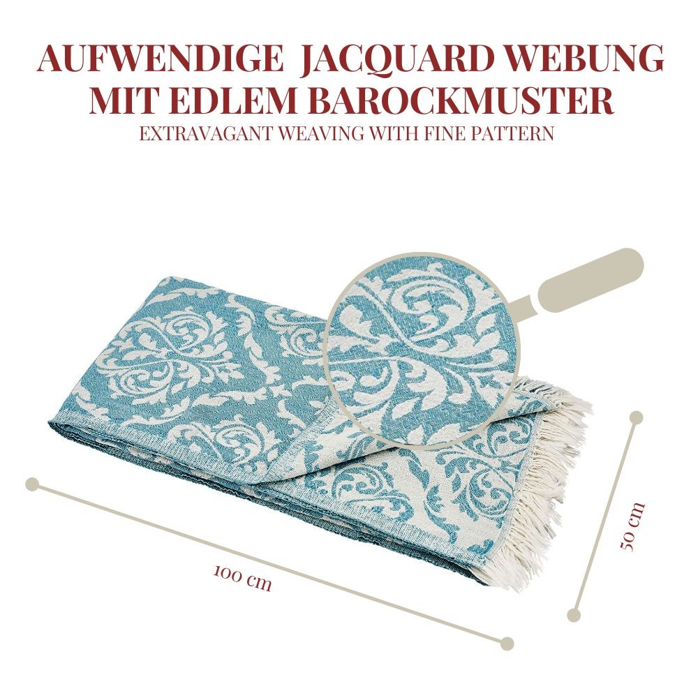 2er Set Handtuch Tischläufer Barock 60 x 100 cm petrol 100% Baumwolle edel & zart