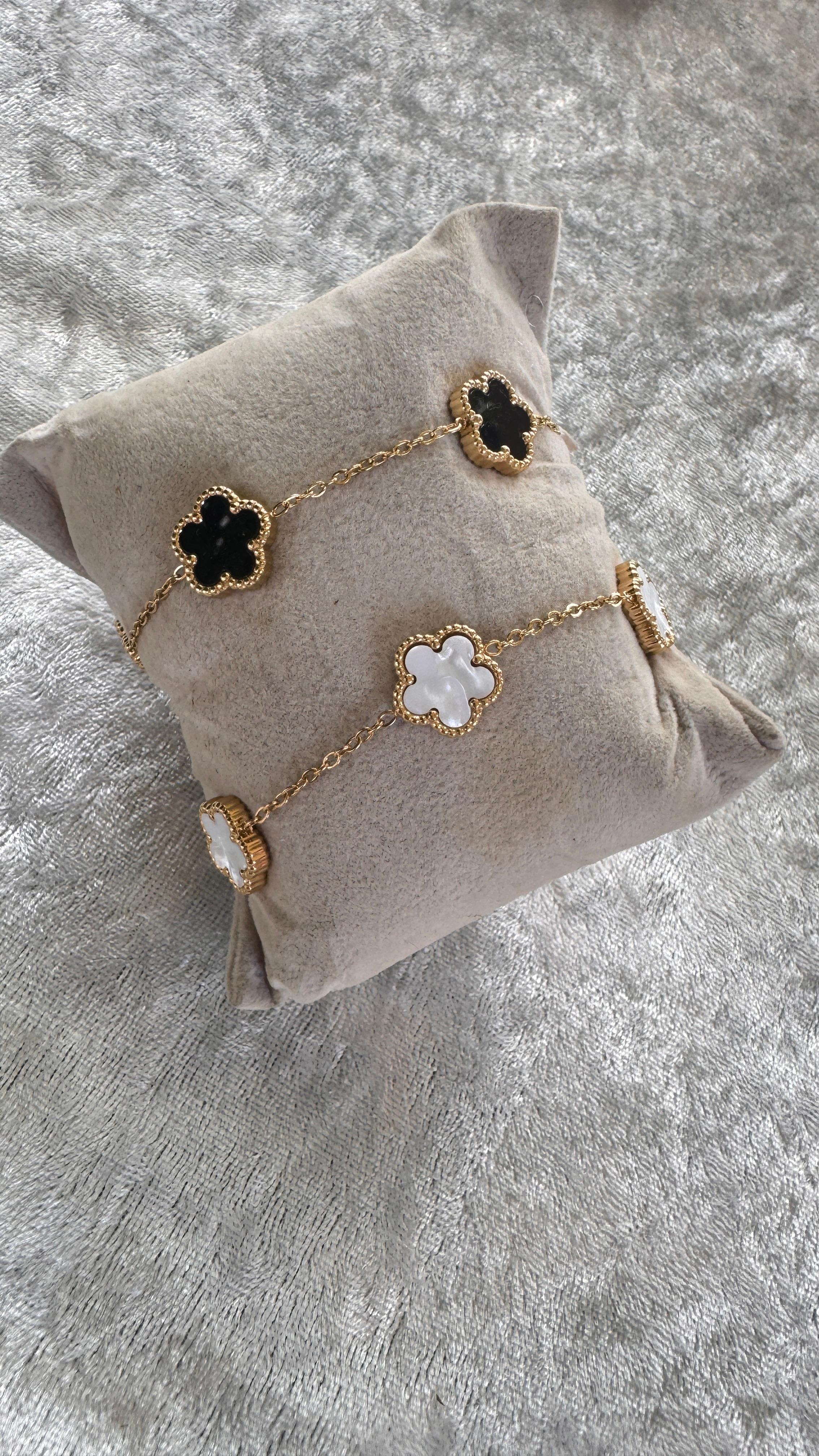 Armband Kleeblatt "Claire" filigranes Perlmutt Armkettchen mit variablem Karabiner-Verschluss