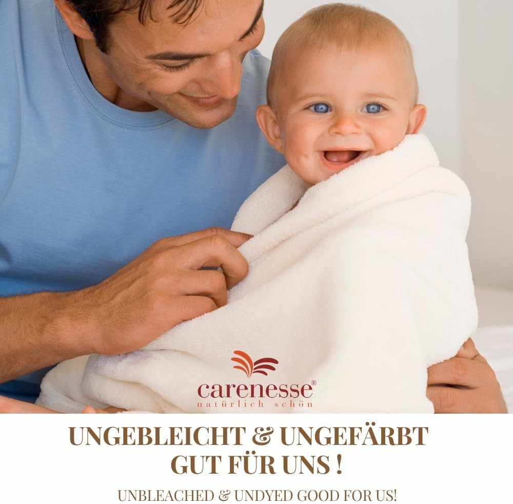 Carenesse Kapuzenhandtuch Natur 100 x 100 cm I Baby- Handtuch mit Kapuze ungebleicht & ungefärbt I Kapuzentuch 100% Baumwolle Öko-Tex 100 I Kapuzen-Badetuch für Baby‘s & Kinder bis 3 Jahre