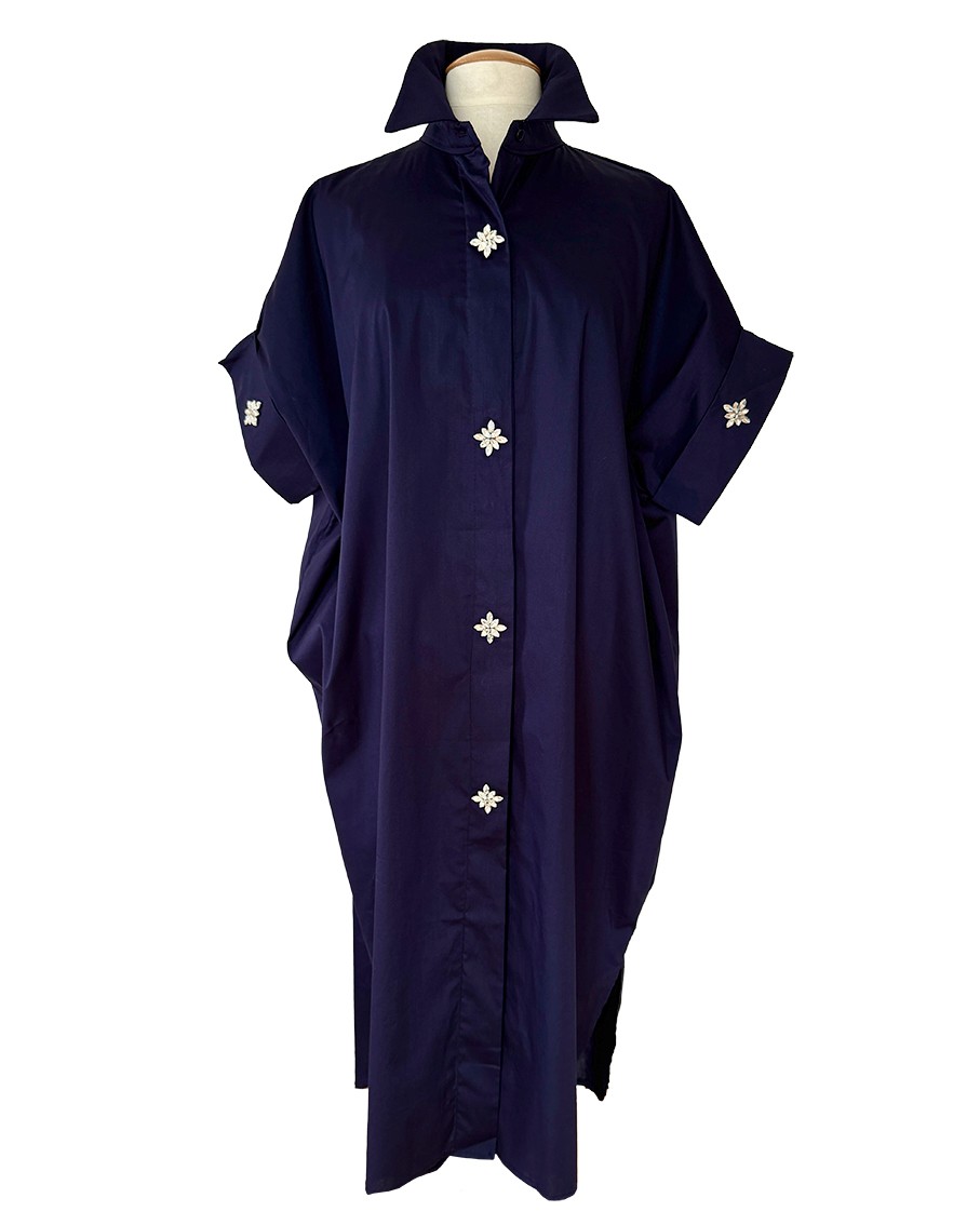 Hemd-Blusen-Kleid mit dekorativen Straß-Knöpfen, marineblau, Einheitsgröße 38-44