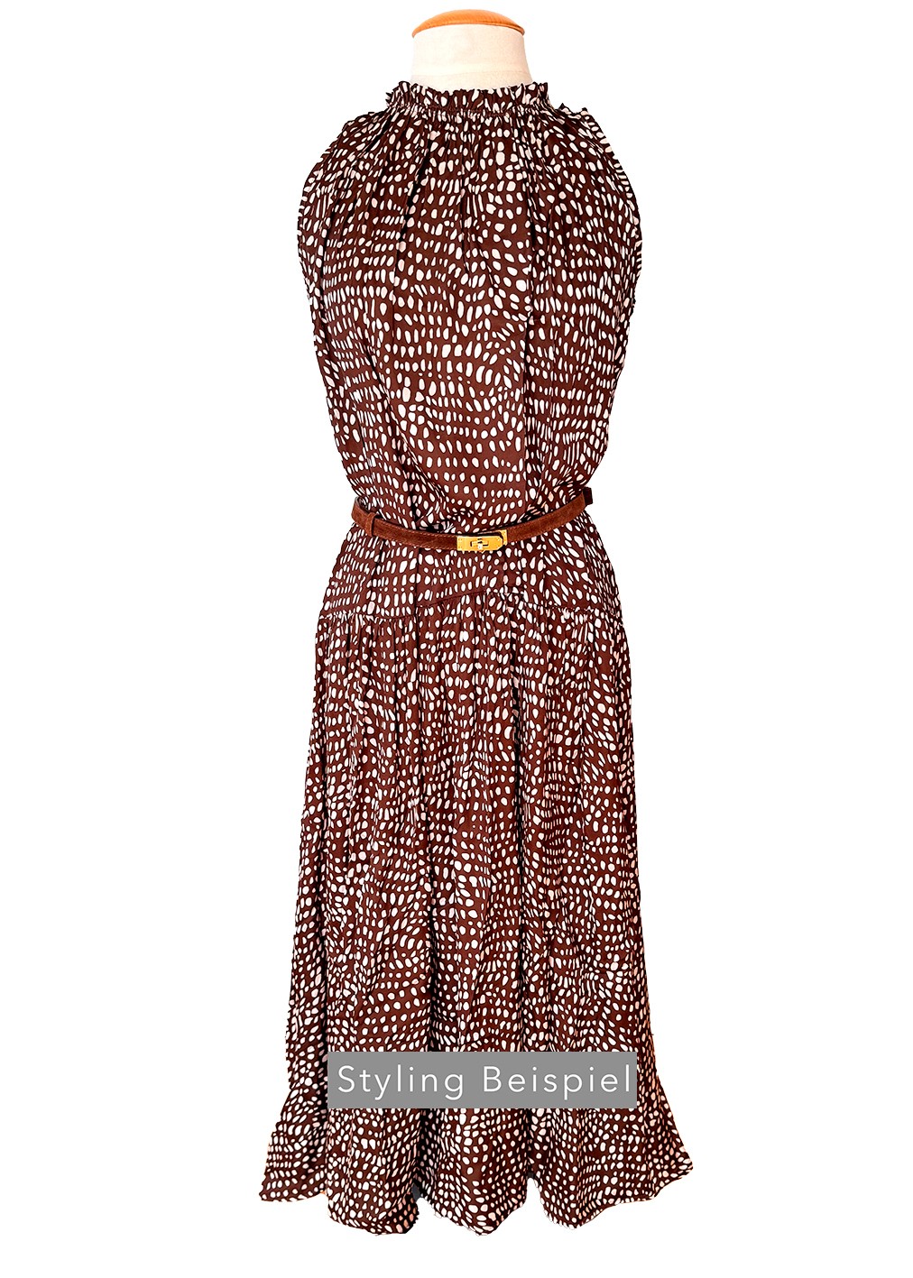 Träger Kleid Neckholder bodenlang Leo-Look braun Einheitsgröße 36-42 (ohne Gürtel)