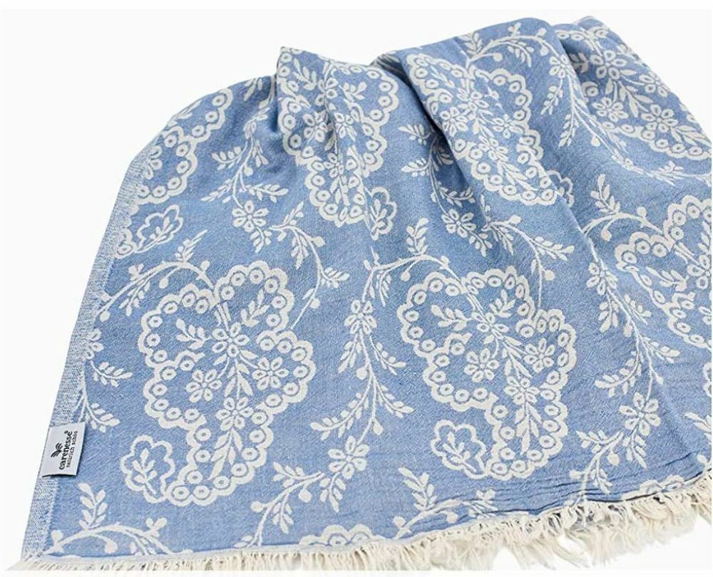 Tagesdecke PAISLEY blau 150 x 200 cm Single Size Wohndecke Überwurf Bett & Sofa 100% Baumwolle