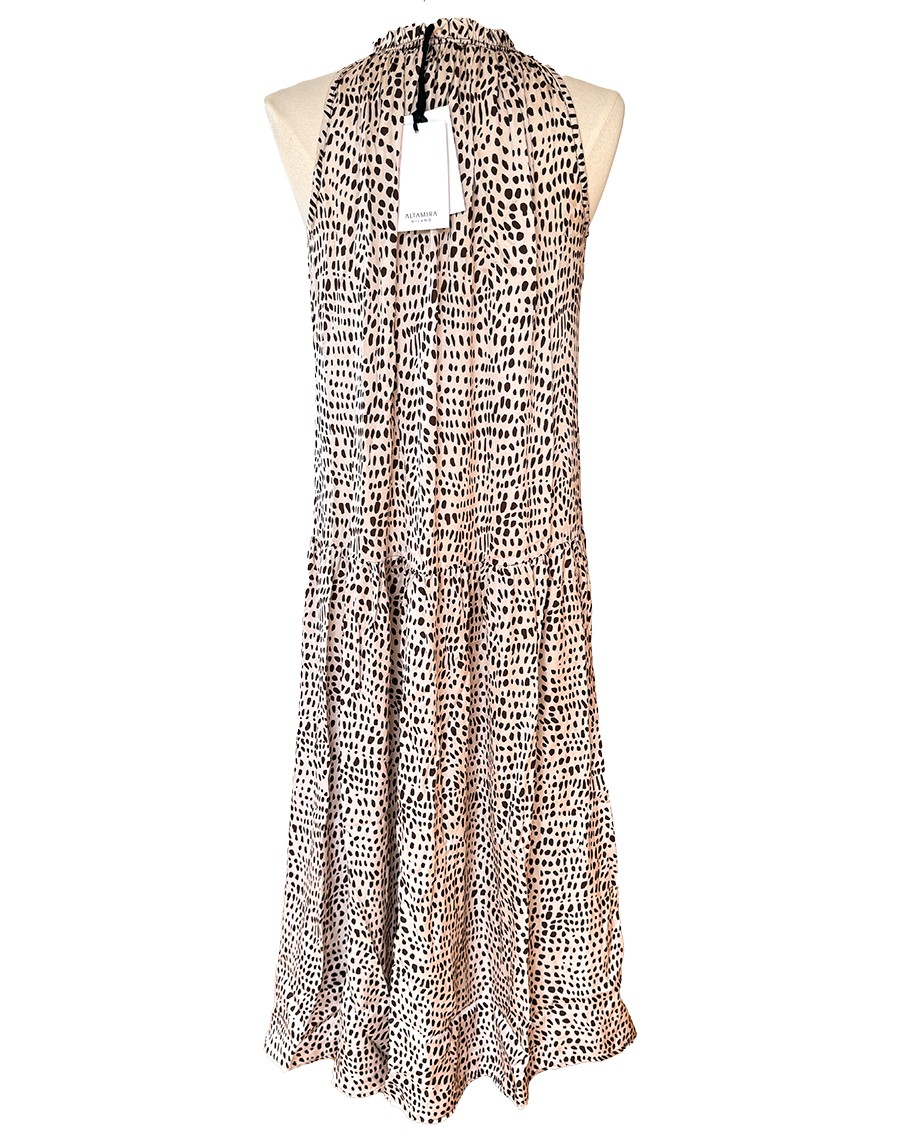 Träger Kleid Neckholder bodenlang Leo-Look beige Einheitsgröße 38-42 