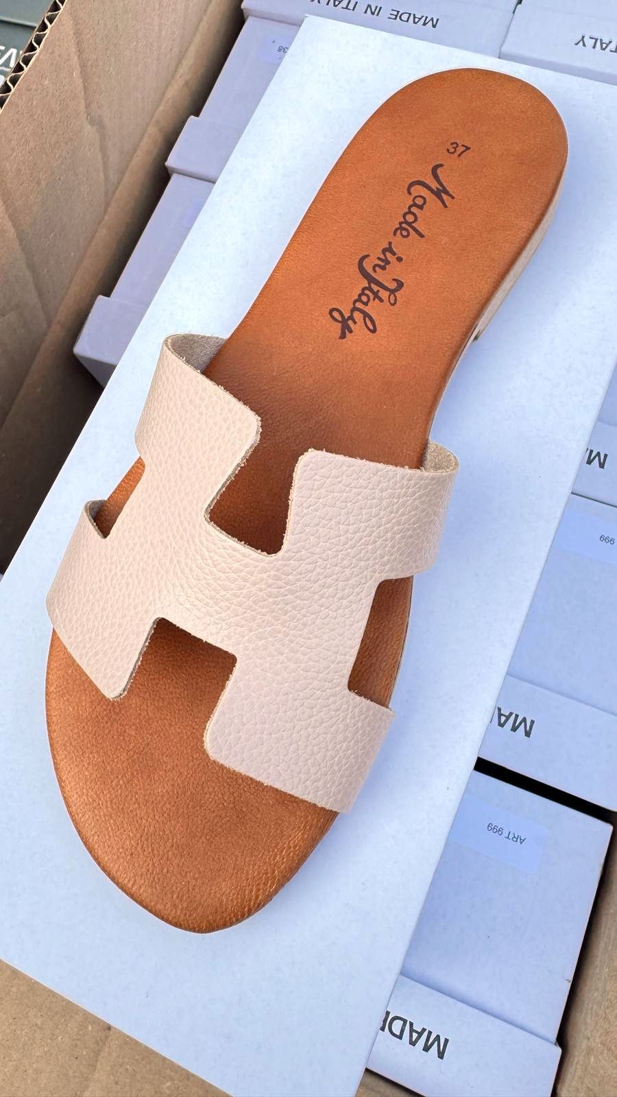 Echt Leder Sandale Hanna beige flache Sandale sommerlicher Look