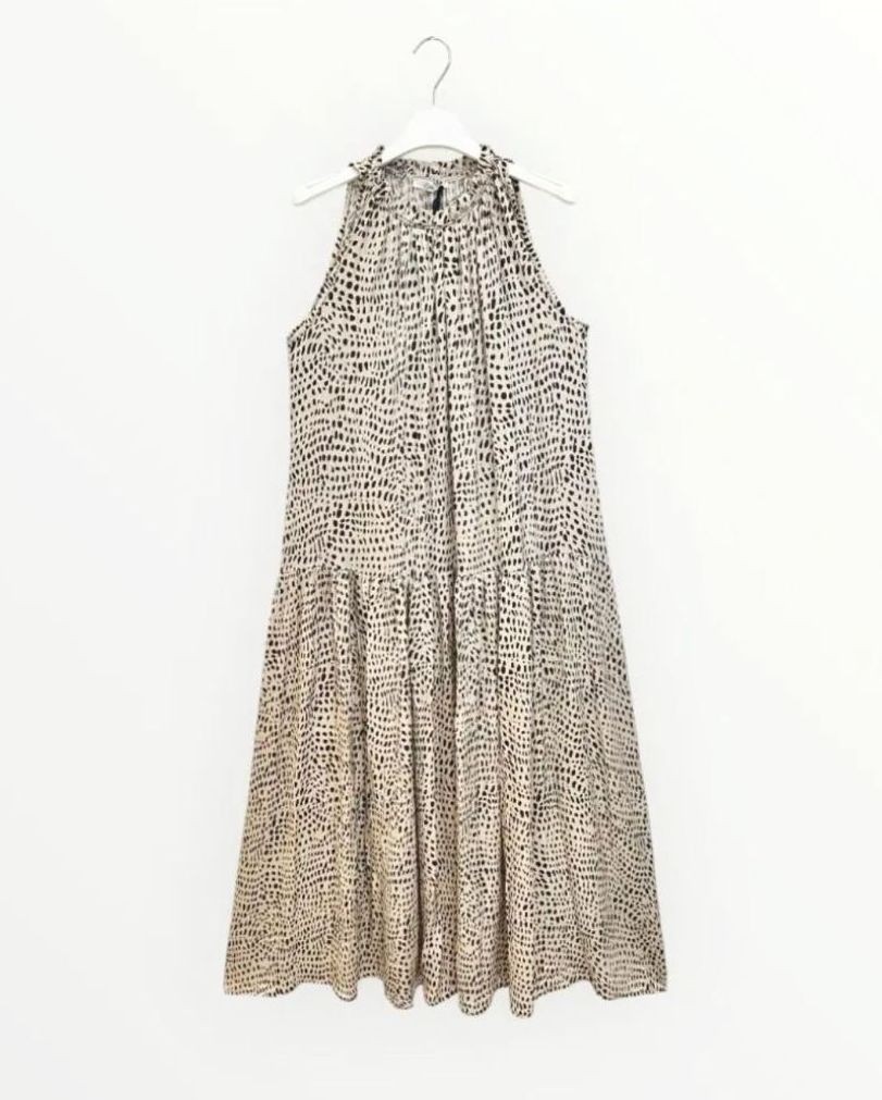 Träger Kleid bodenlang Leo-Look beige Einheitsgröße 38-42 