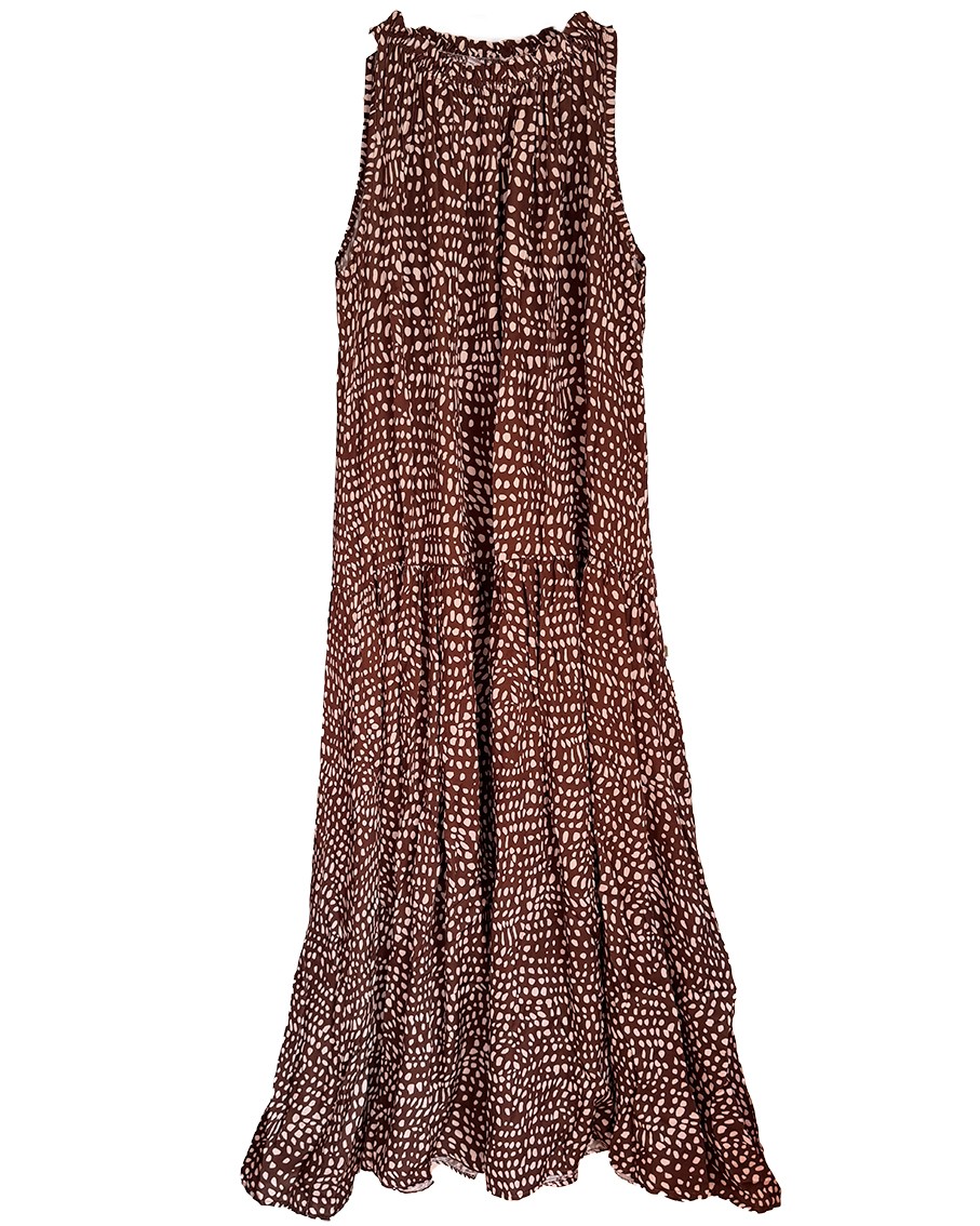 Träger Kleid Neckholder bodenlang Leo-Look braun Einheitsgröße 36-42 (ohne Gürtel)
