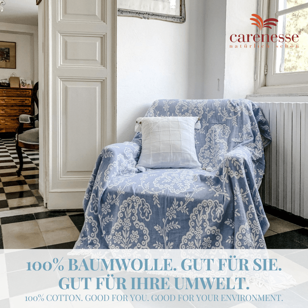 Tagesdecke PAISLEY blau 150 x 200 cm Single Size Wohndecke Überwurf Bett & Sofa 100% Baumwolle