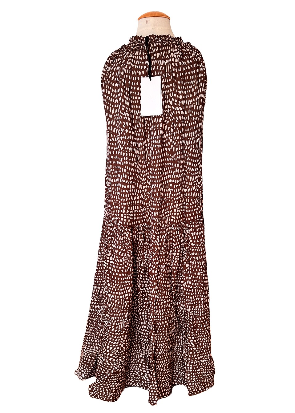 Träger Kleid Neckholder bodenlang Leo-Look braun Einheitsgröße 36-42 (ohne Gürtel)