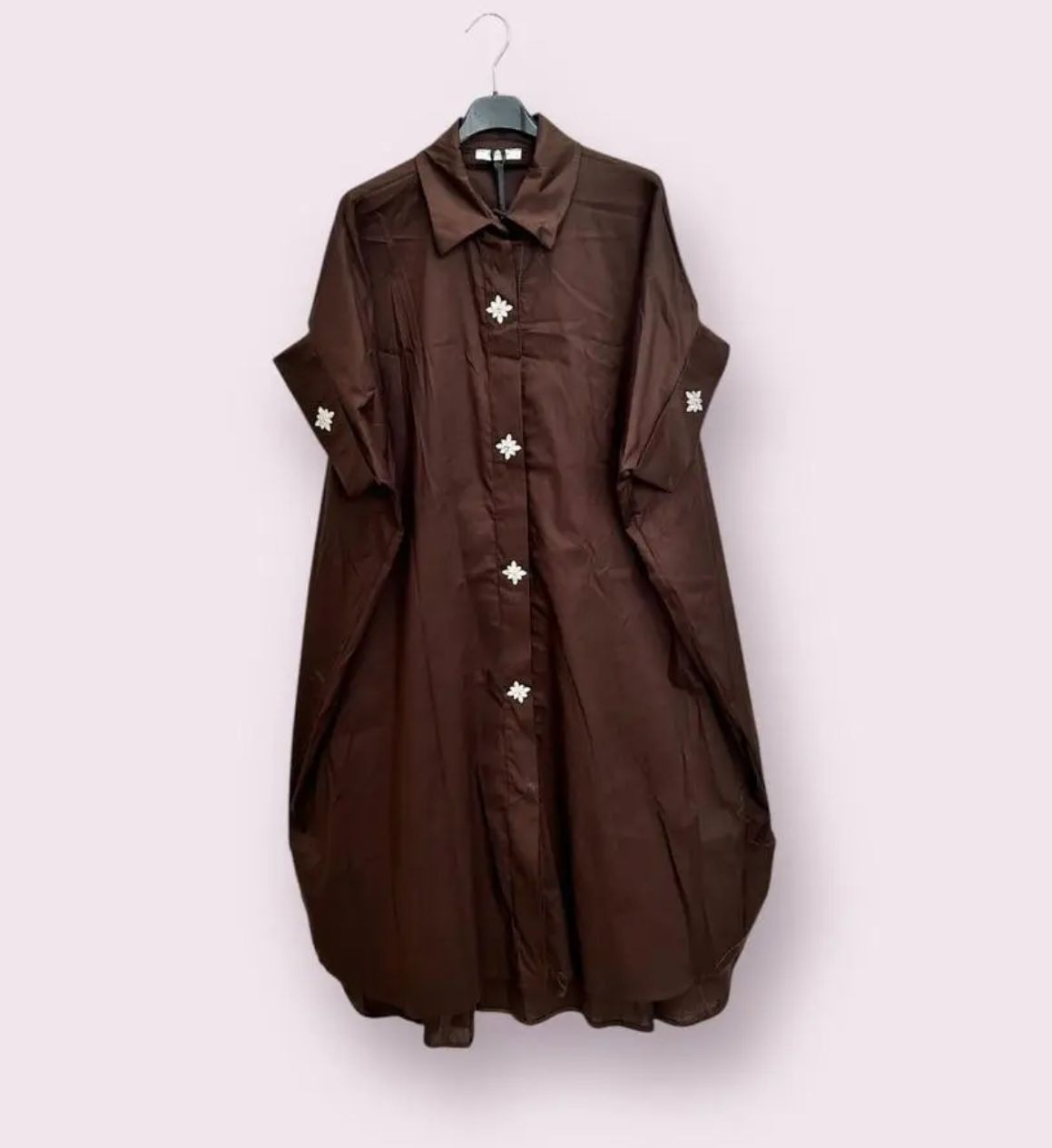 Hemd-Blusen-Kleid mit dekorativen Straß-Knöpfen, braun, Einheitsgröße 38-44