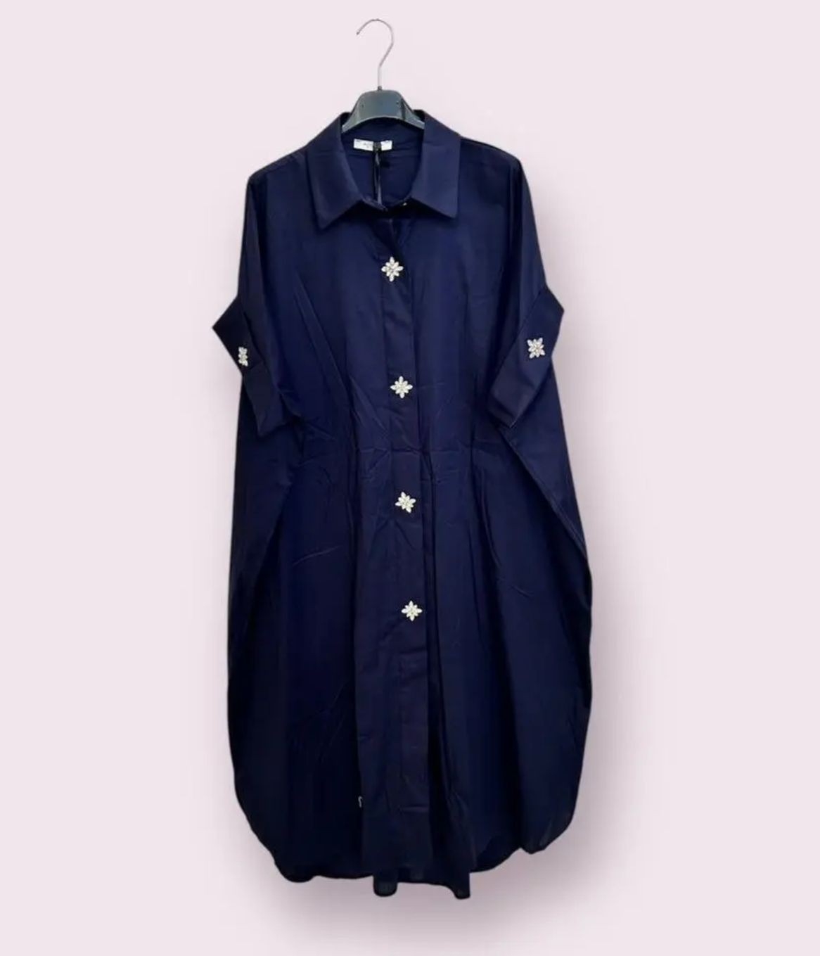Hemd-Blusen-Kleid mit dekorativen Straß-Knöpfen, marineblau, Einheitsgröße 38-44