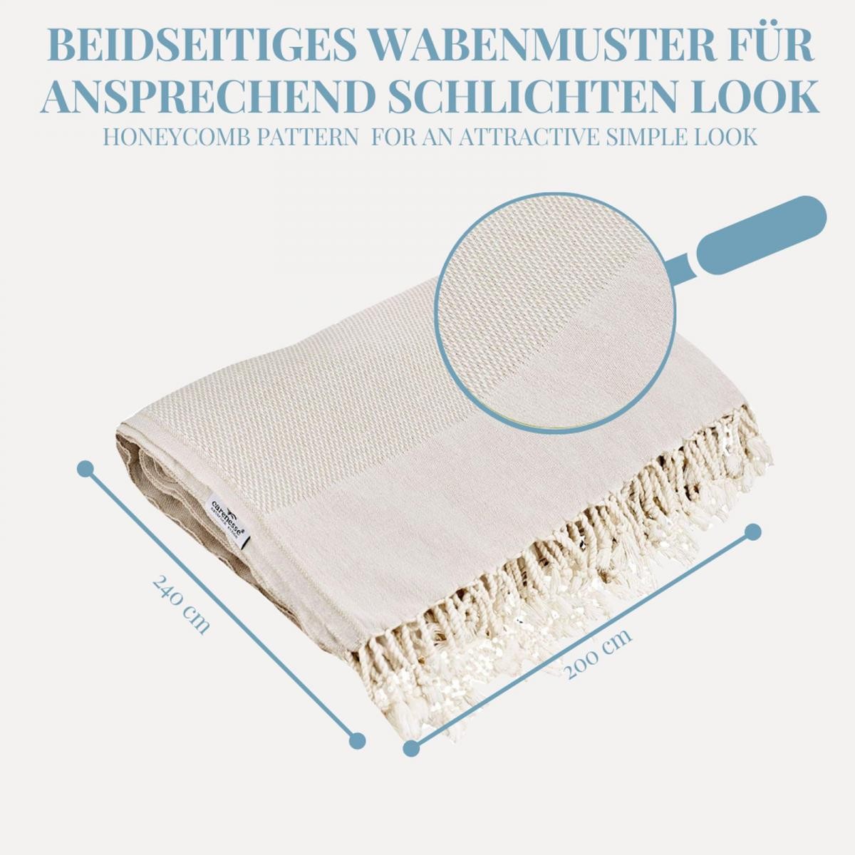Tagesdecke FAVO beige Queen Size 200 x 240 cm Plaid Blanket Überwurf Bett & Sofa Pepita Muster