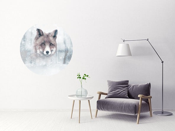 Alu-Dibond Wandbild "Winterfuchs" rund