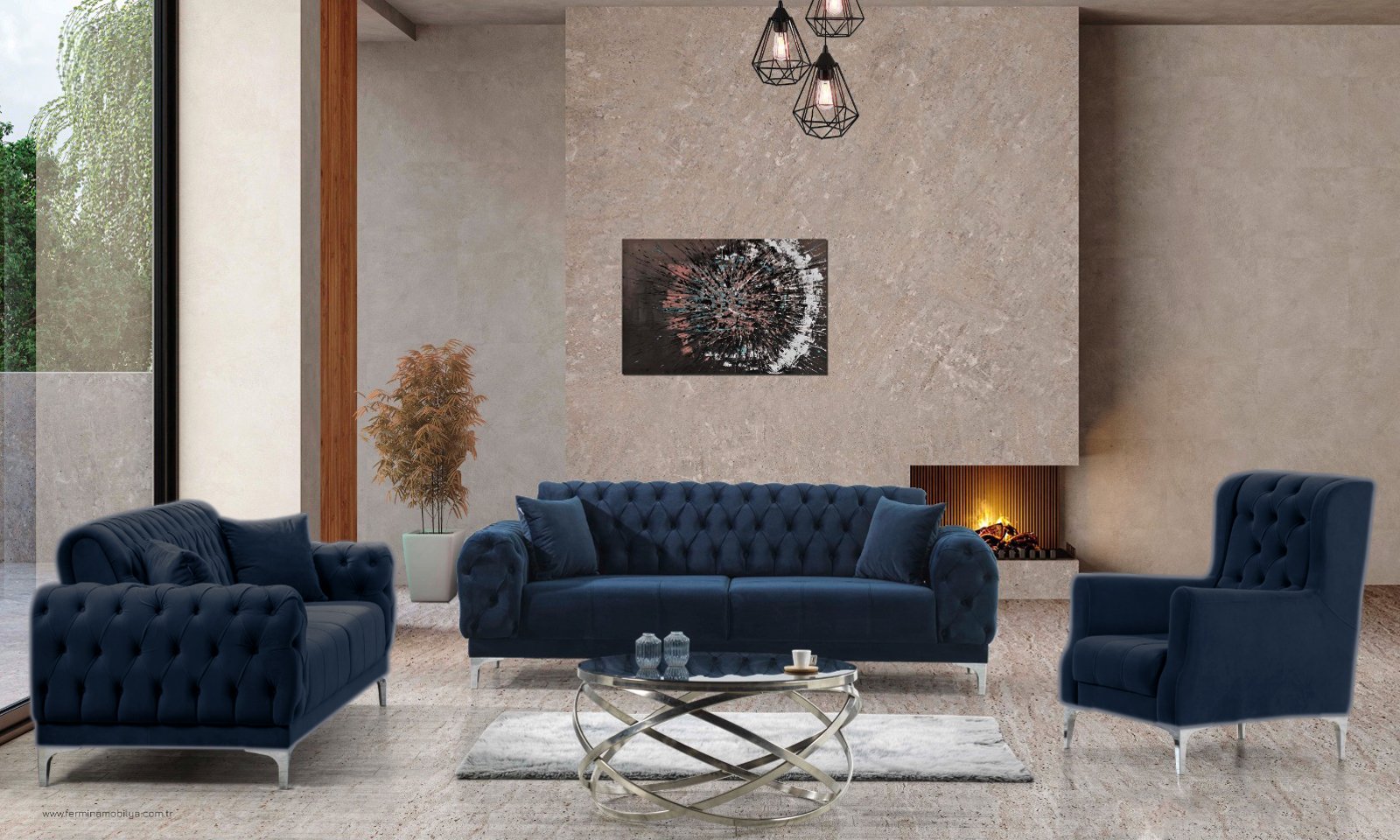 Couchgarnitur-Set Jumeirah, Polstergarnitur mit Knopfheftung in 5 versch. Farben