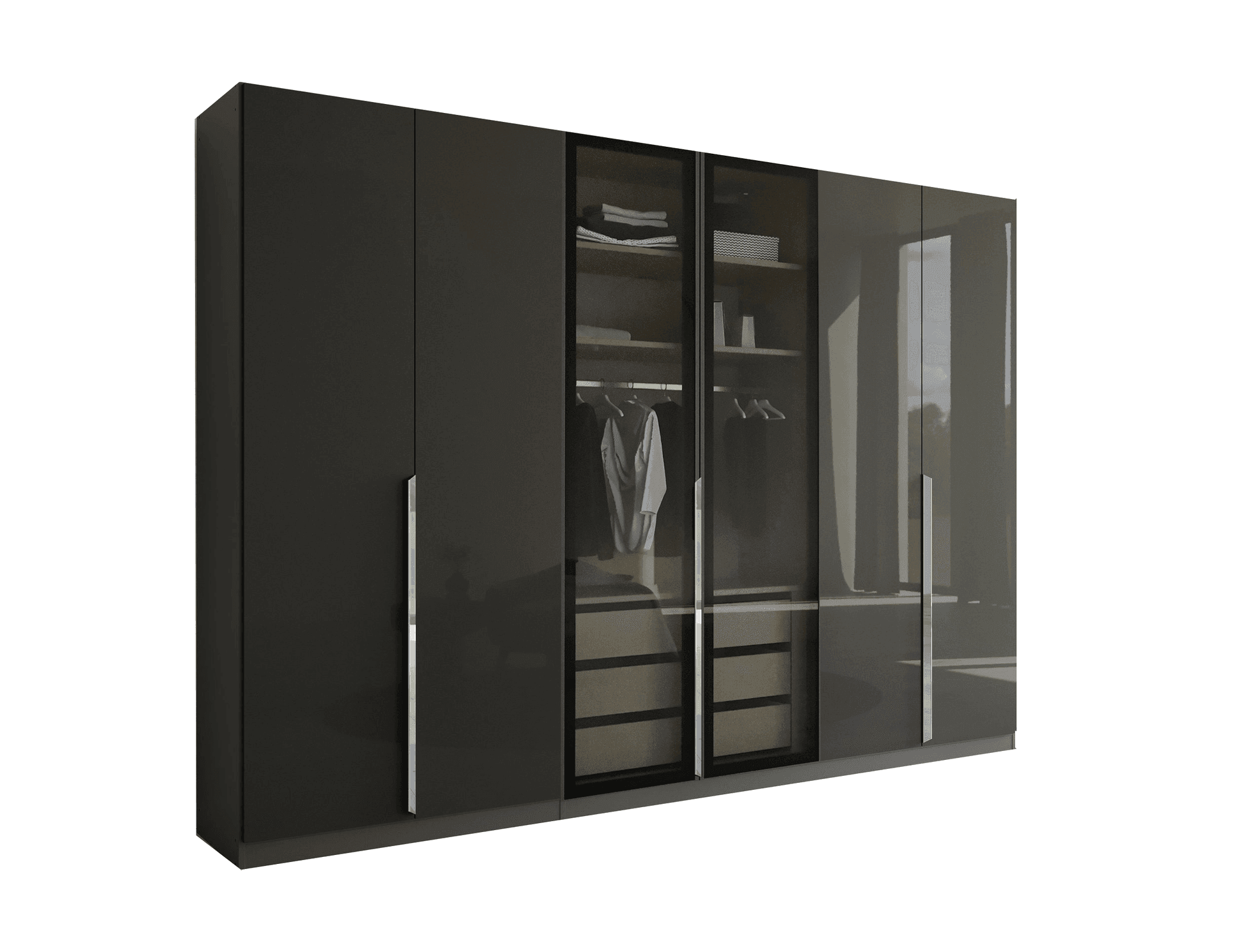 Kleiderschrank Casseria 300cm Glasrahmentüren in transparentem Grauglas image