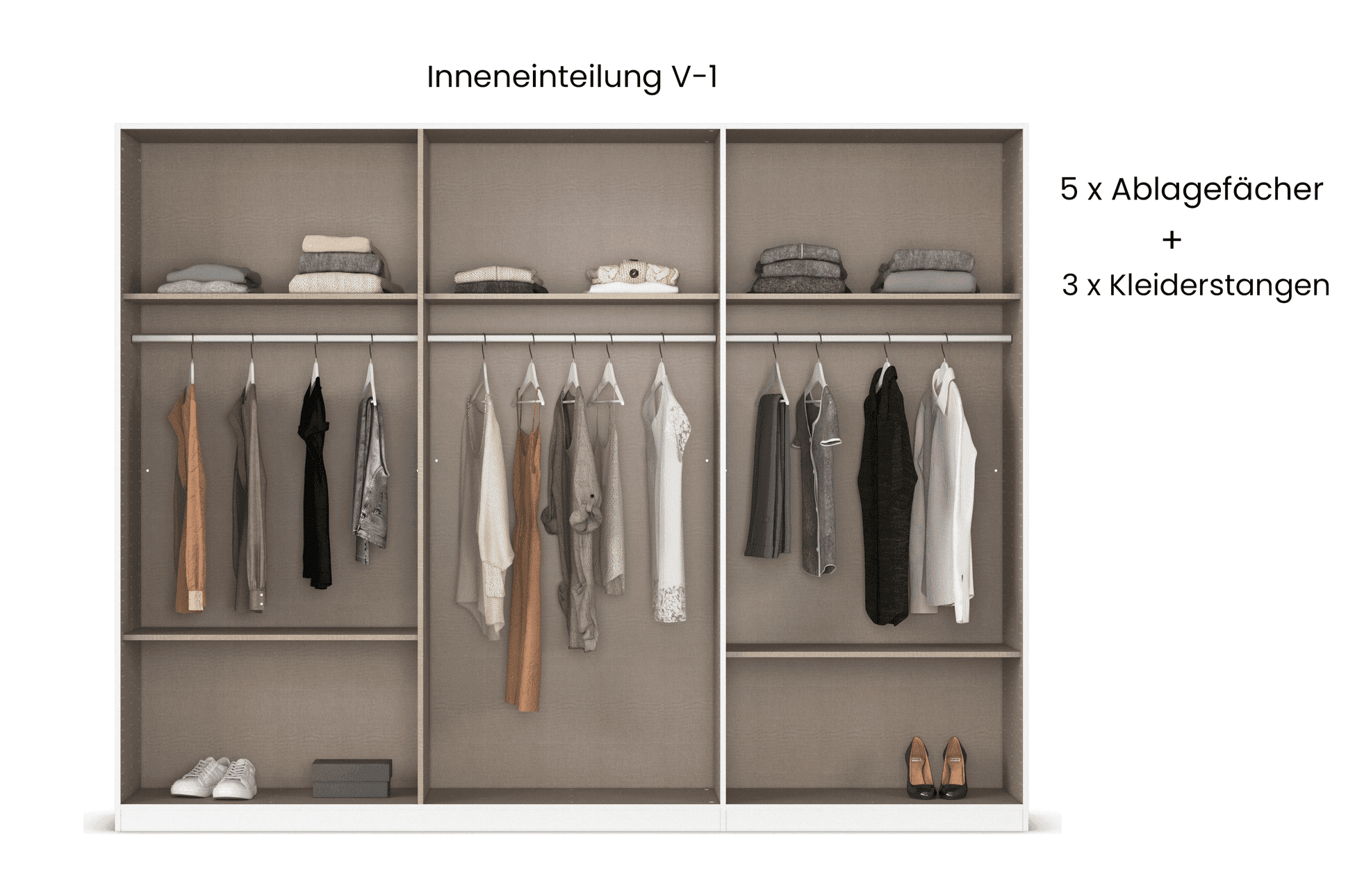 Kleiderschrank Casseria 300cm Glasrahmentüren in transparentem Grauglas