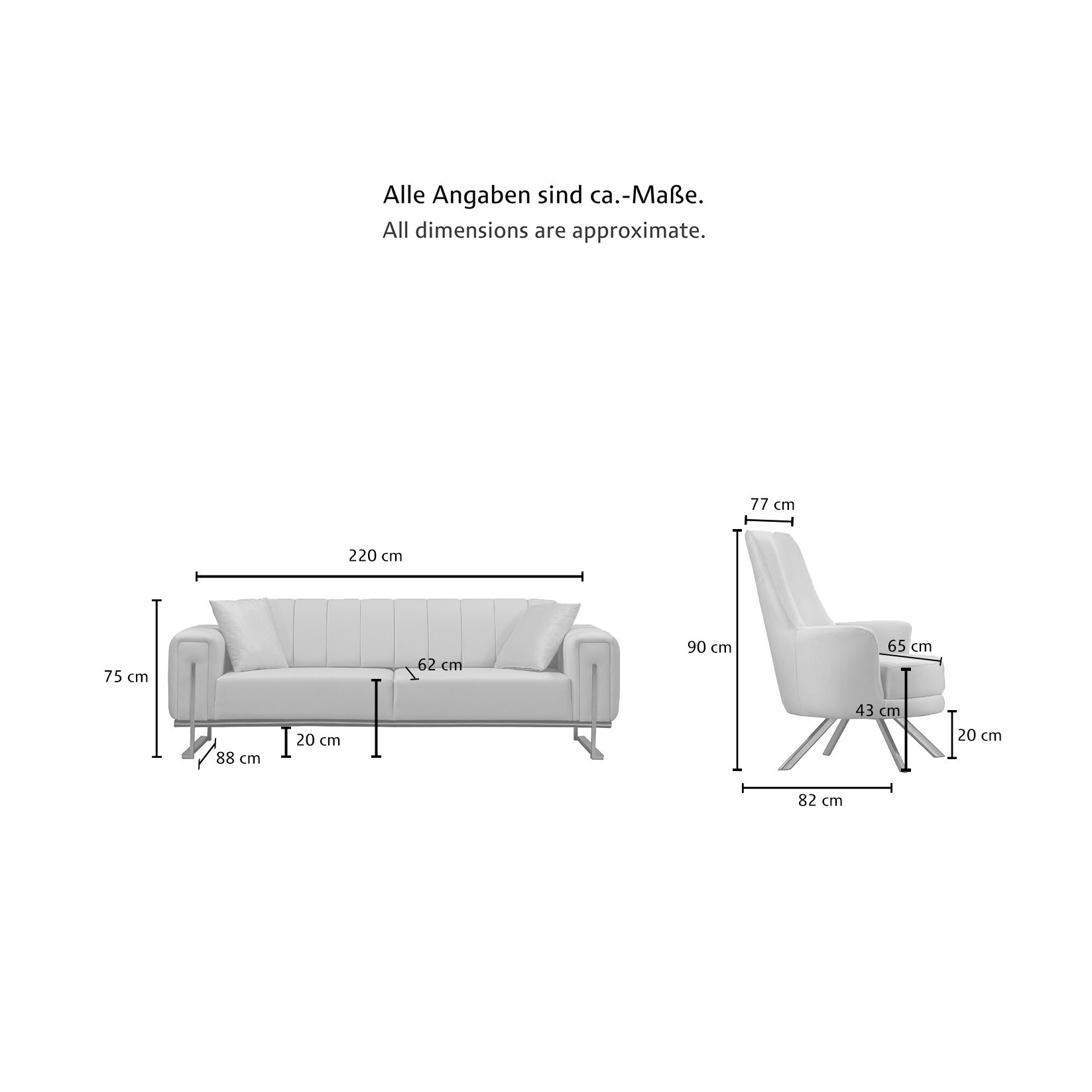 Elegance Couchgarnitur Spar Set in 6 versch. Farben und 3 Kufen-Farben