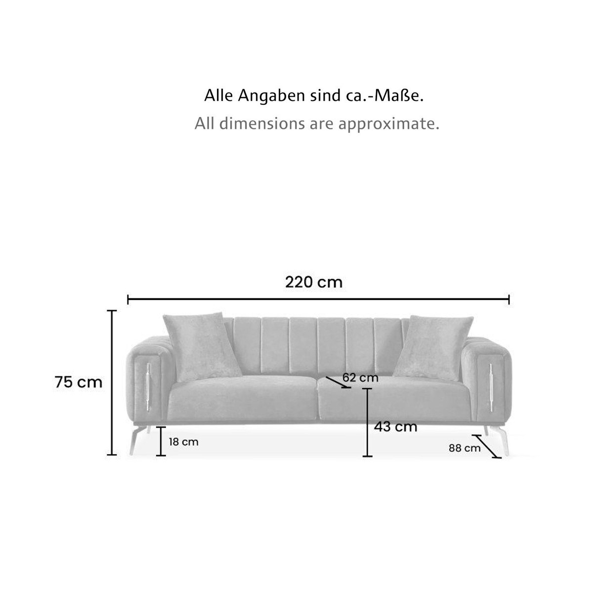 Couch 3-Sitzer IRON in verschiede Farben & Fußfarben