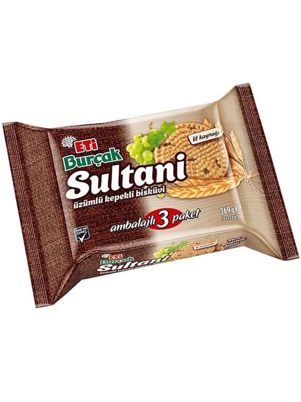 Burçak Sultani Üzümlü Kepekli Bisküvi 3’lü Paket 369g ✖ 14
