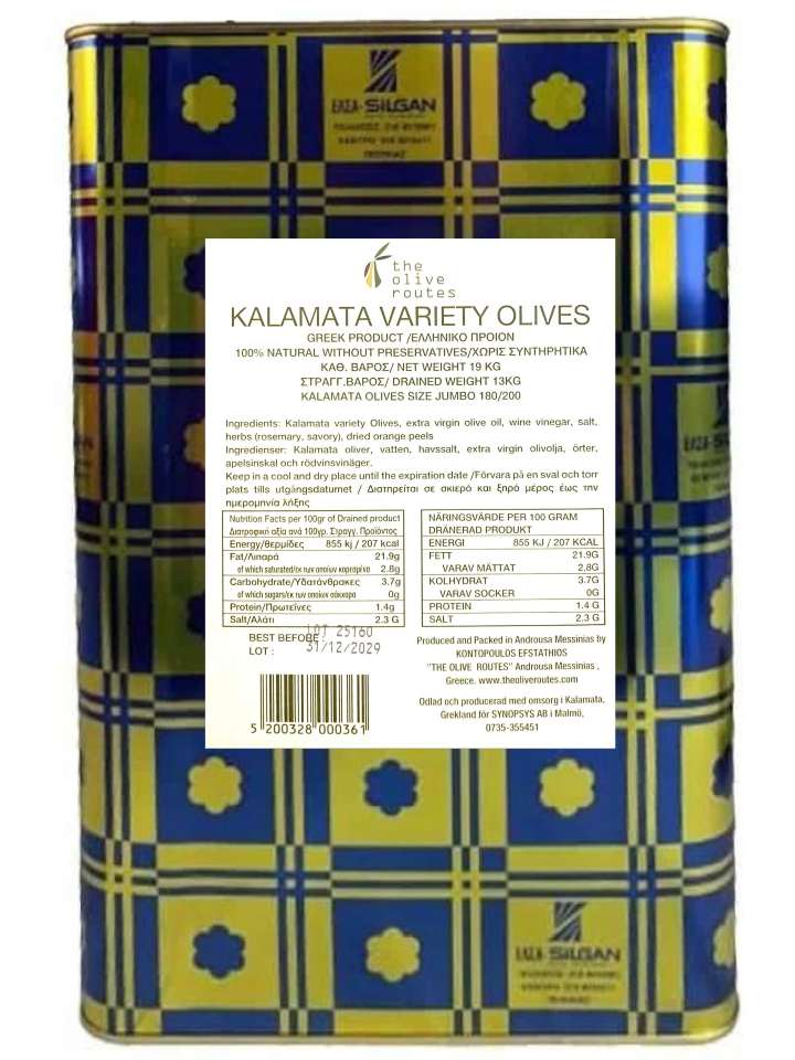 Grekiska Kalamata Oliver Jumbo (Plåthink) 13kg _(1 pk/1)