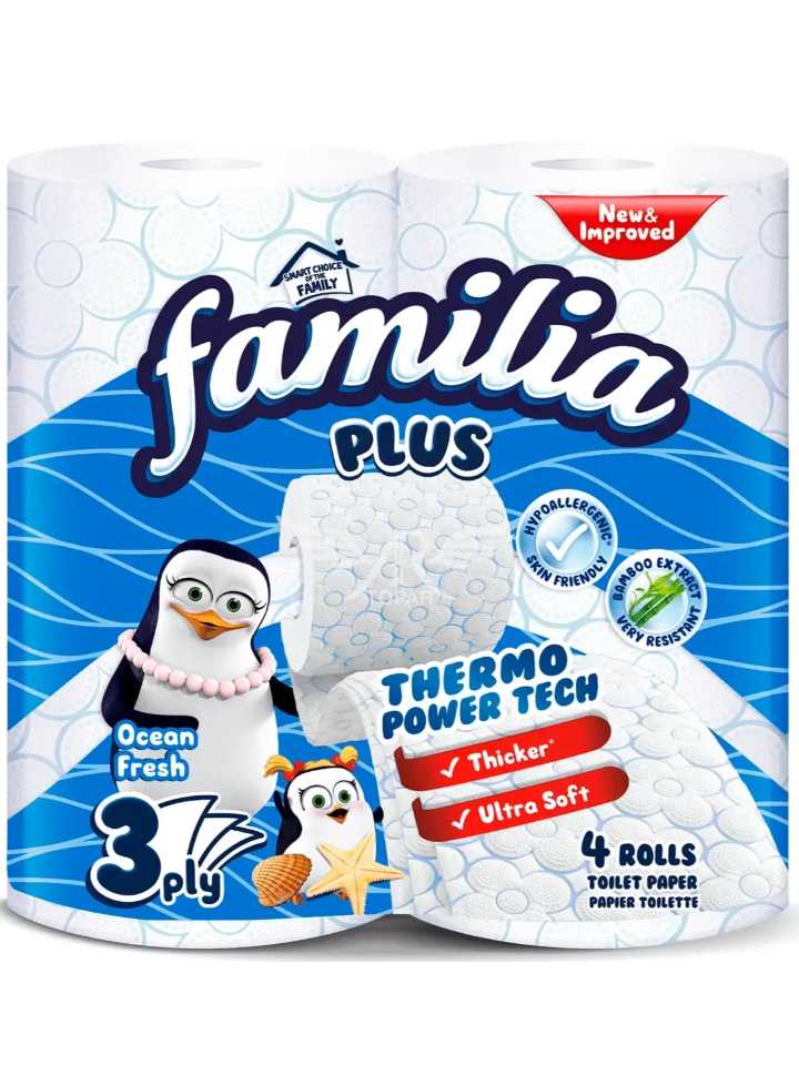 Ocian Fresh Toalettpapper (Hypoallergeniskt & Bambu) 3-lagers, 4 rullar _(1 pk/12)