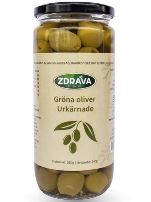 Urkärnade Gröna Oliver 550g ✖ 12