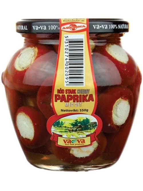 Röd Stark Körsbärspaprika Inlagd - Fylld med Ost 550g ✖ 6