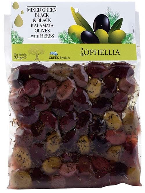 Blandade Gröna, Svarta & Kalamata Oliver med Örter 250g ✖ 12