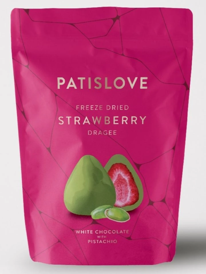 Frysetørret Jordbær Dragee (Pistacie hvid chokolade) 60g